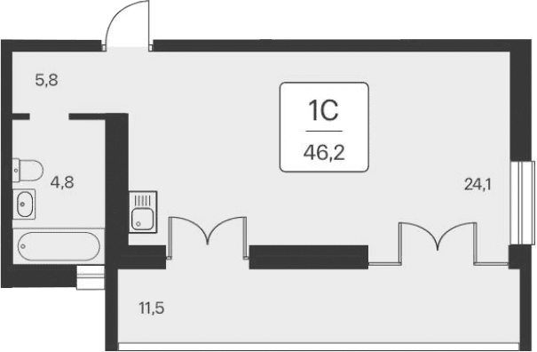 Студия, 34.7 м²