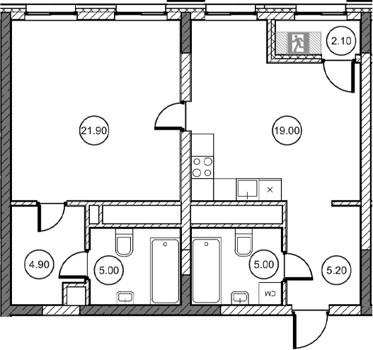 1-комн., 60.85 м²