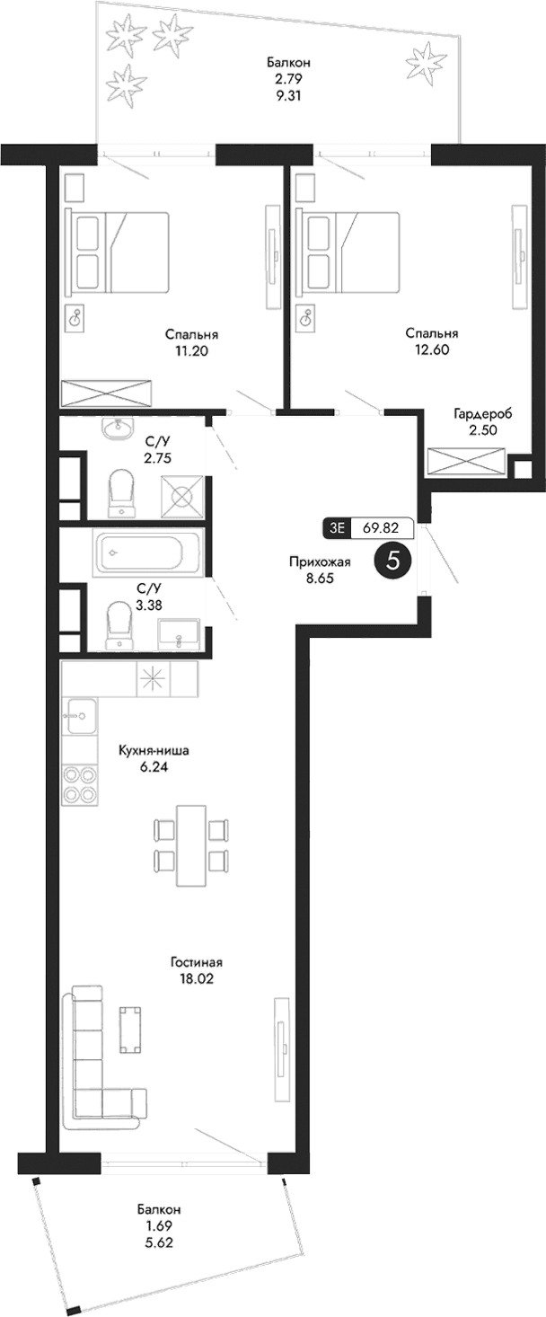3-комн., 65.34 м²