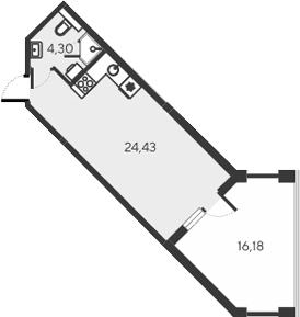 Студия, 28.73 м²