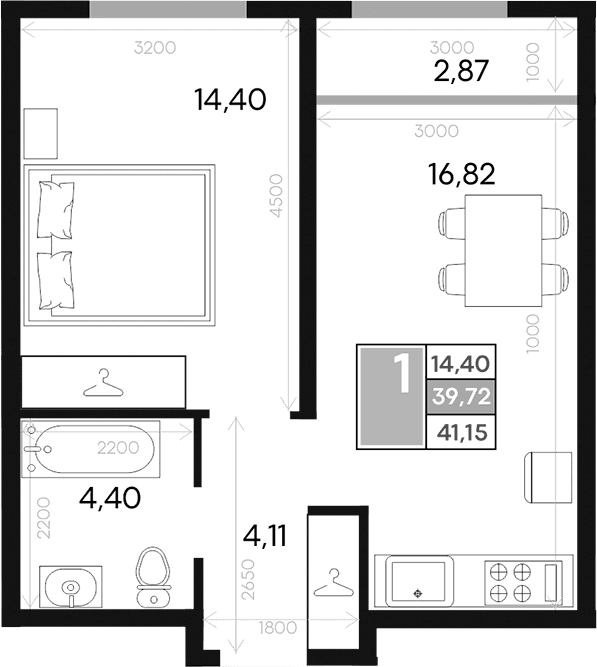 1-комн., 39.71 м²