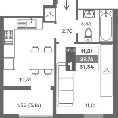 1-комн., 28.18 м²