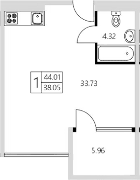 Студия, 37.84 м²