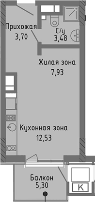 Студия, 27.64 м²
