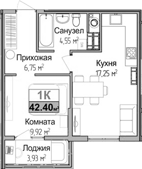 1-комн., 38.47 м²
