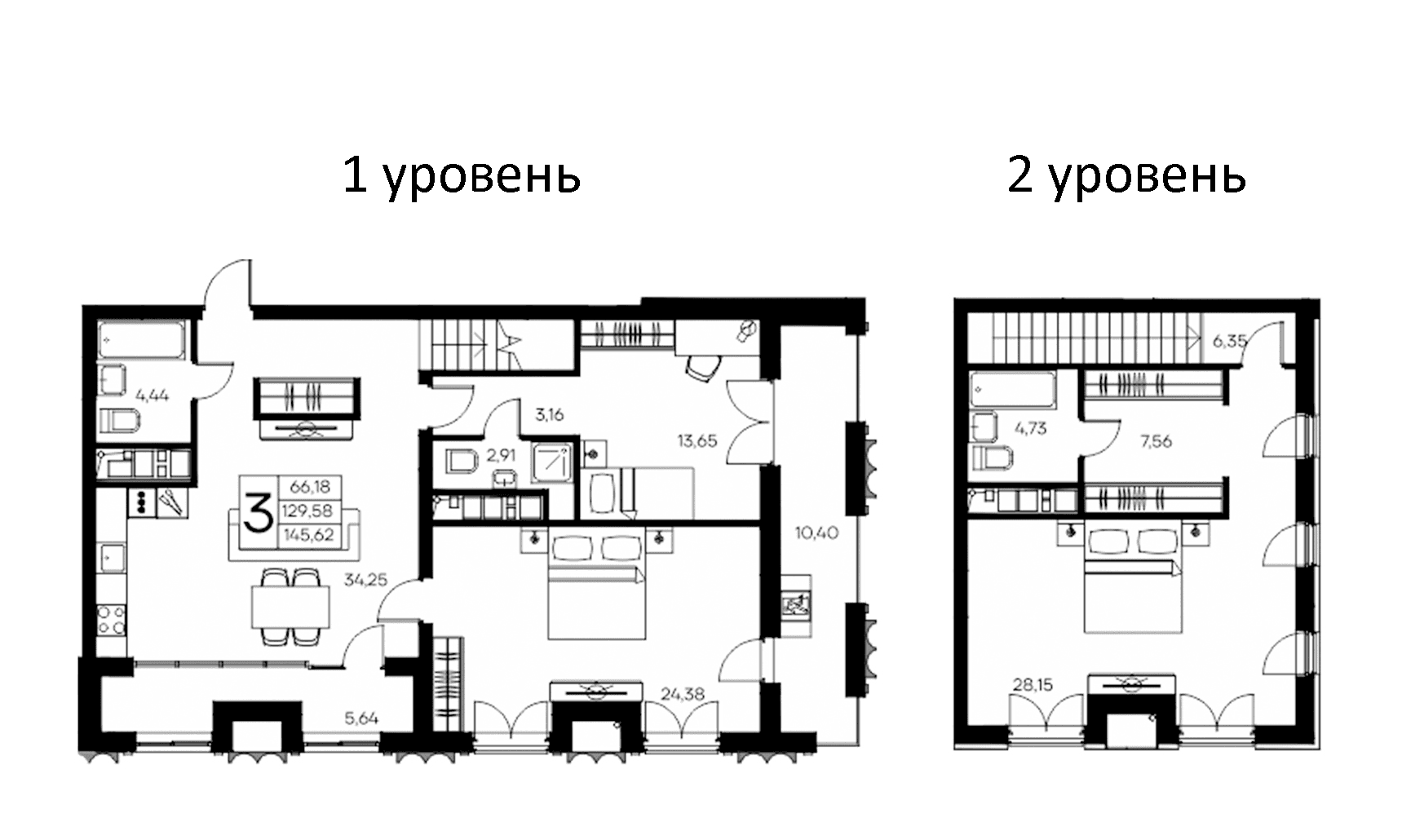 3-комн., 129.58 м²