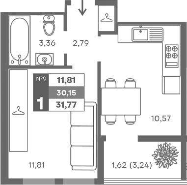 1-комн., 28.53 м²