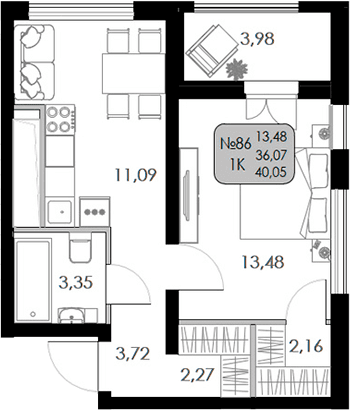 1-комн., 36.07 м²