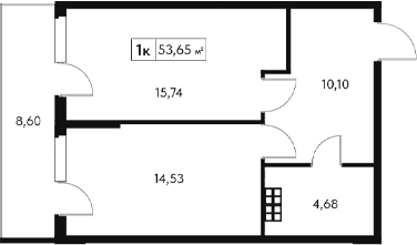 1-комн., 45.05 м²