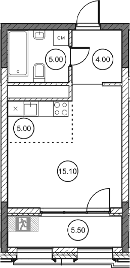 Студия, 29.15 м²
