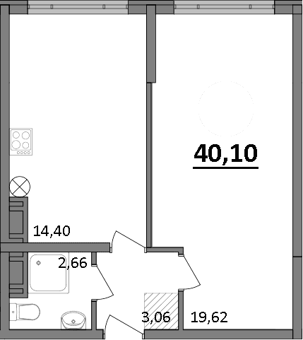 1-комн., 40.1 м²