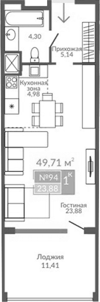 Студия, 38.3 м²