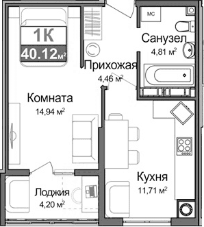 1-комн., 33.82 м²