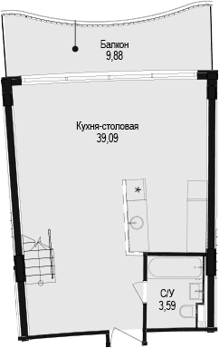 1-комн., 57.36 м²