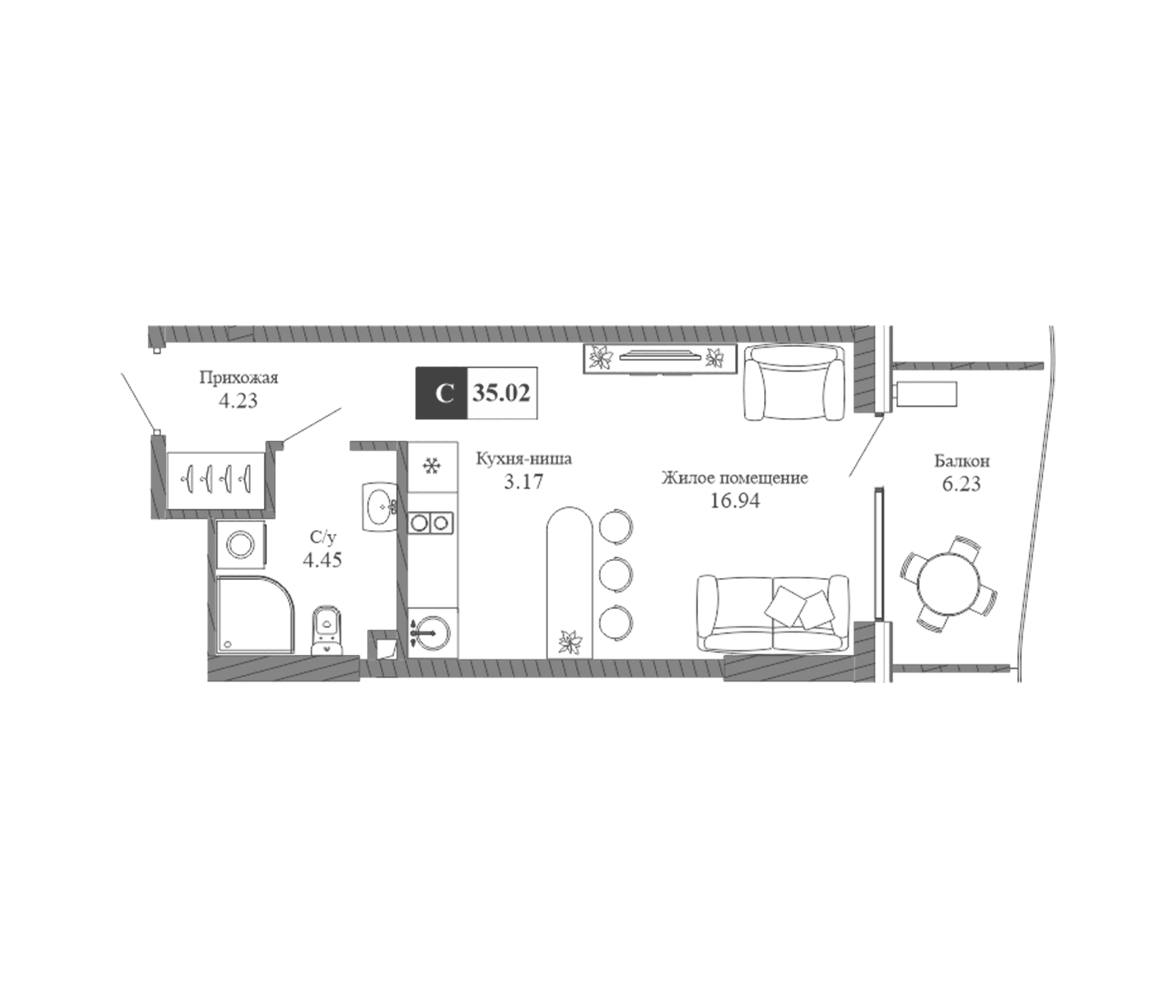 Студия, 28.79 м²