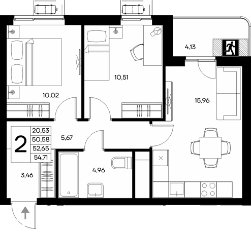 2-комн., 50.58 м²