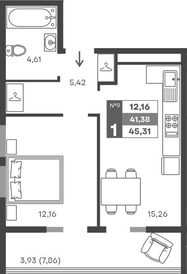 1-комн., 37.45 м²