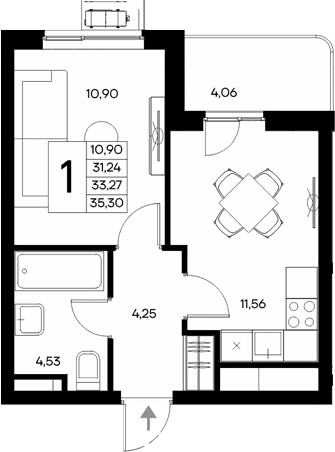 1-комн., 31.24 м²
