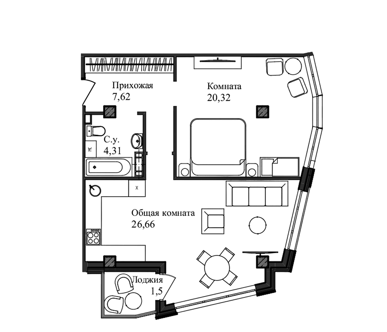2-комн., 60.1 м²