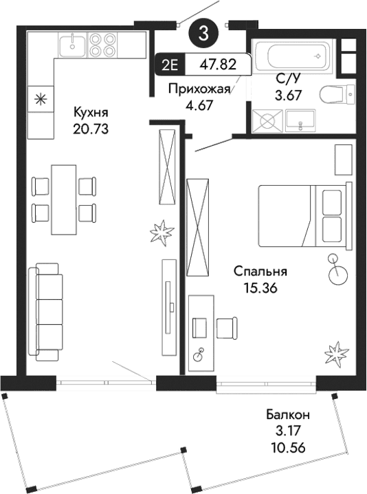 2-комн., 44.65 м²