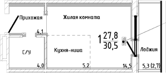 Студия, 27.8 м²