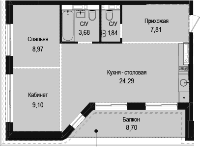 2-комн., 55.69 м²