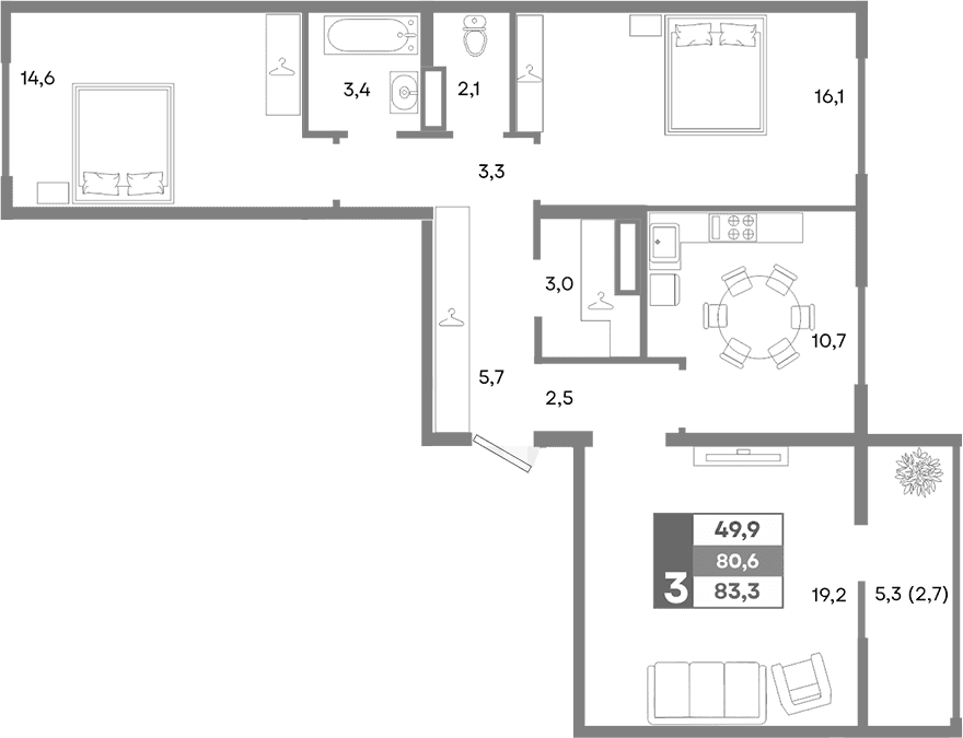 3-комн., 80.6 м²