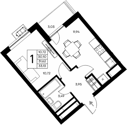 1-комн., 30.1 м²