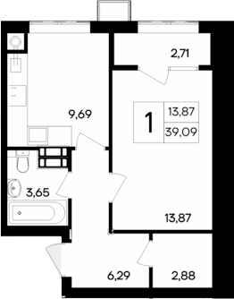 1-комн., 36.38 м²