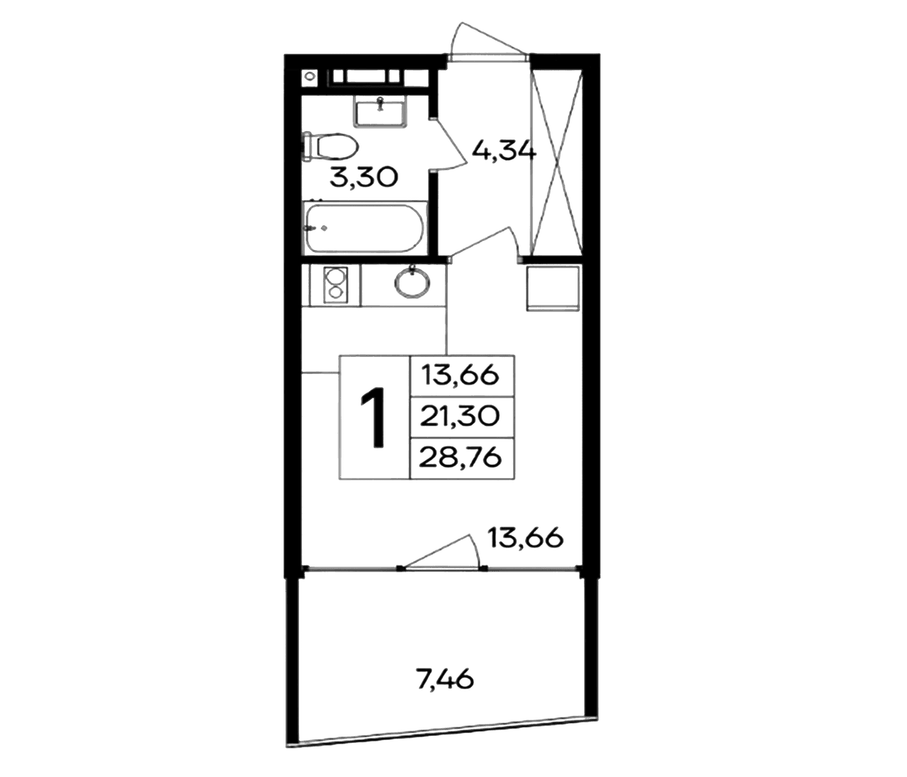 Студия, 21.3 м²