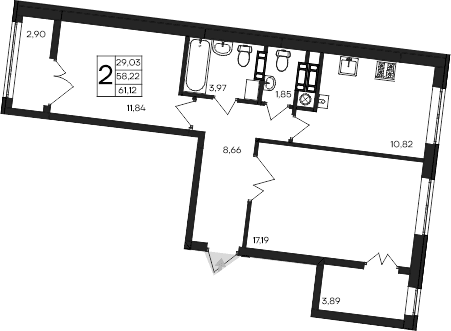 2-комн., 58.22 м²