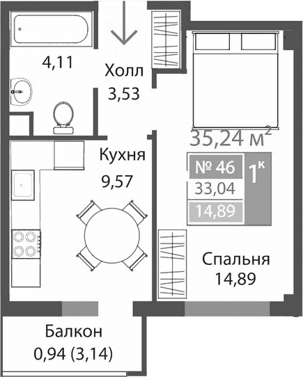 1-комн., 32.1 м²