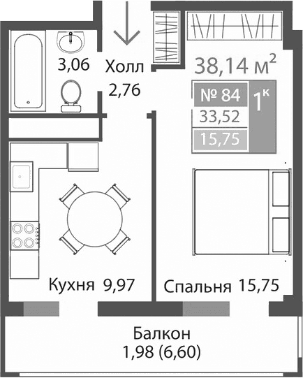 1-комн., 31.54 м²