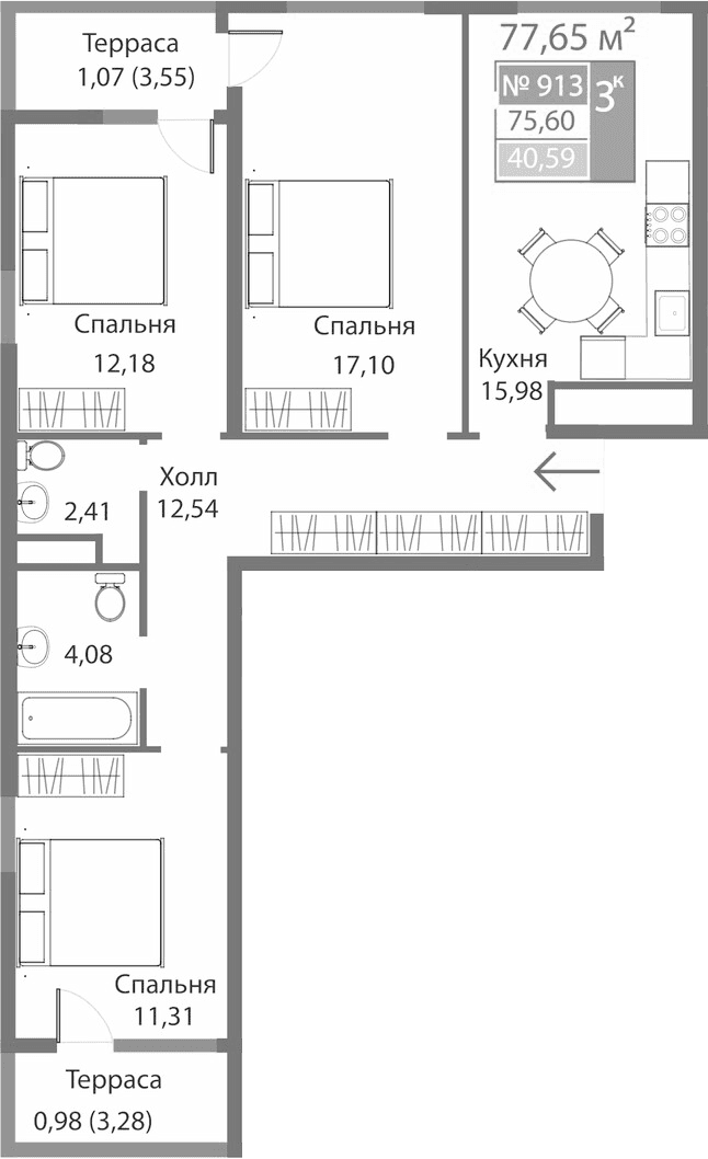 3-комн., 75.6 м²