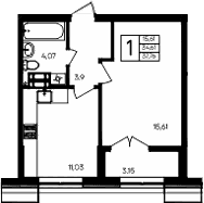1-комн., 34.61 м²