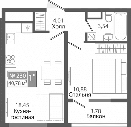 1-комн., 37 м²