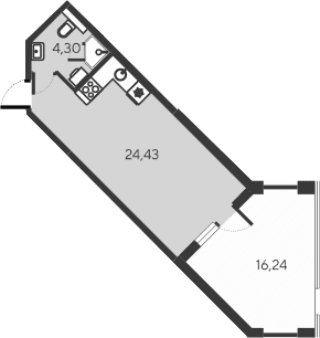 Студия, 28.73 м²