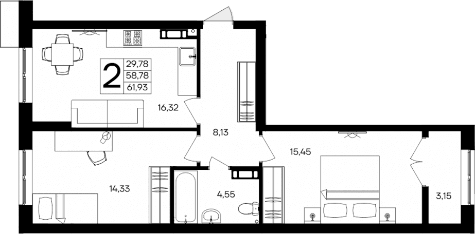 2-комн., 58.78 м²