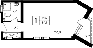 Студия, 31.4 м²
