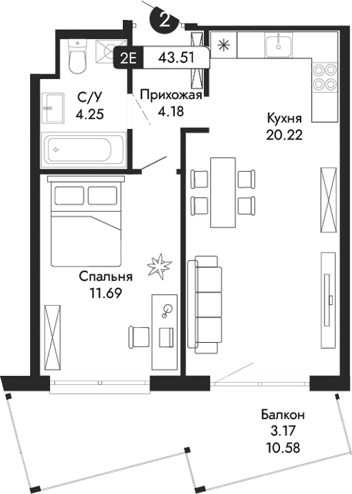2-комн., 40.34 м²