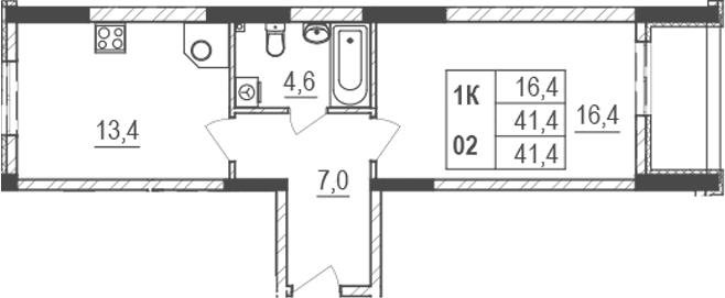 1-комн., 41.4 м²