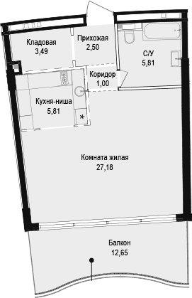 Студия, 45.79 м²