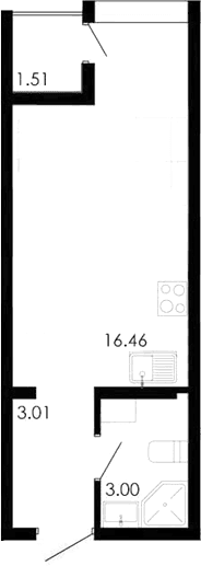 Студия, 21.97 м²