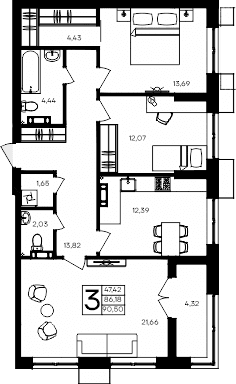 3-комн., 86.18 м²