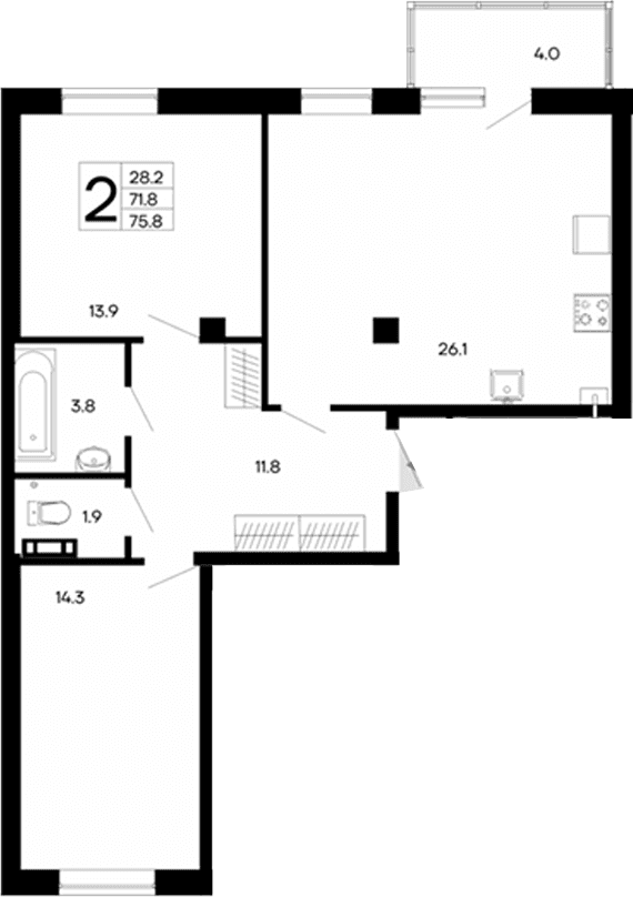 2-комн., 71.8 м²
