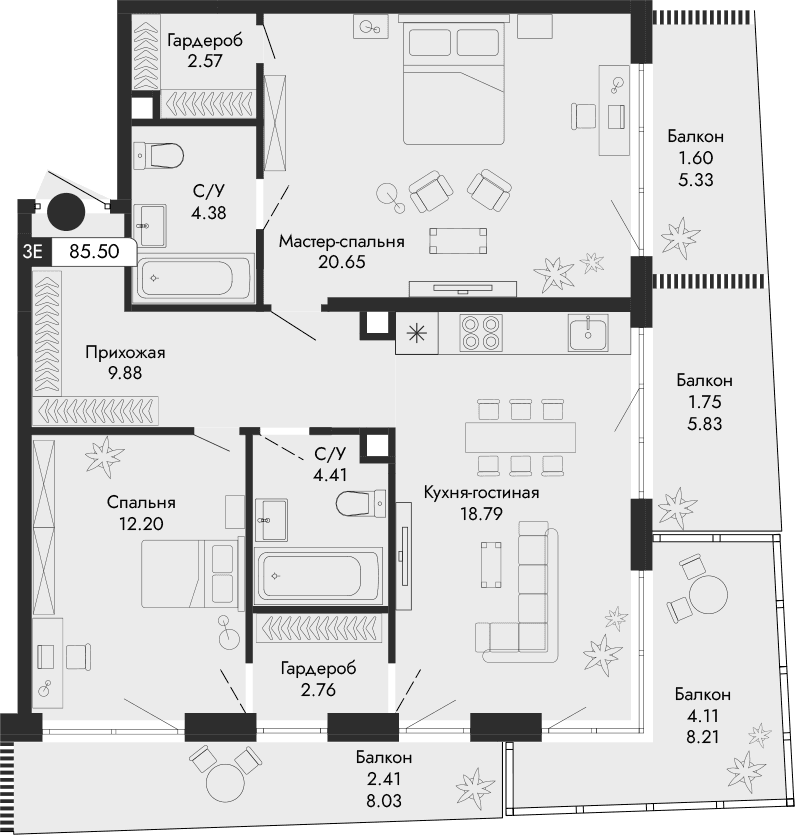 3-комн., 75.63 м²