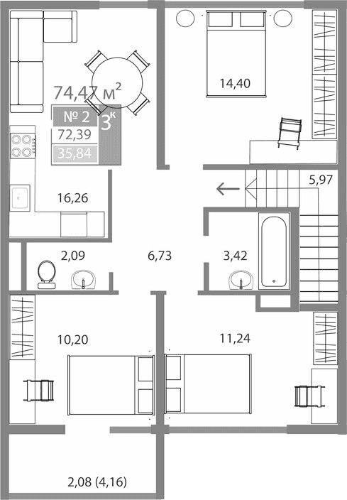 Таунхаусы, 70.31 м²