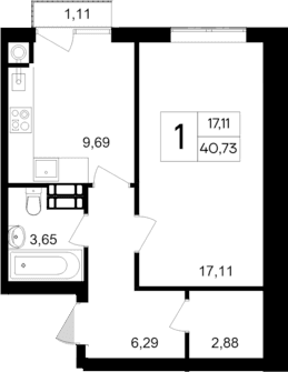 1-комн., 39.62 м²