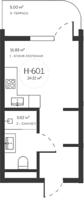 Студия, 19.51 м²