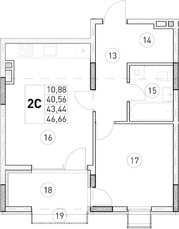 1-комн., 40.56 м²